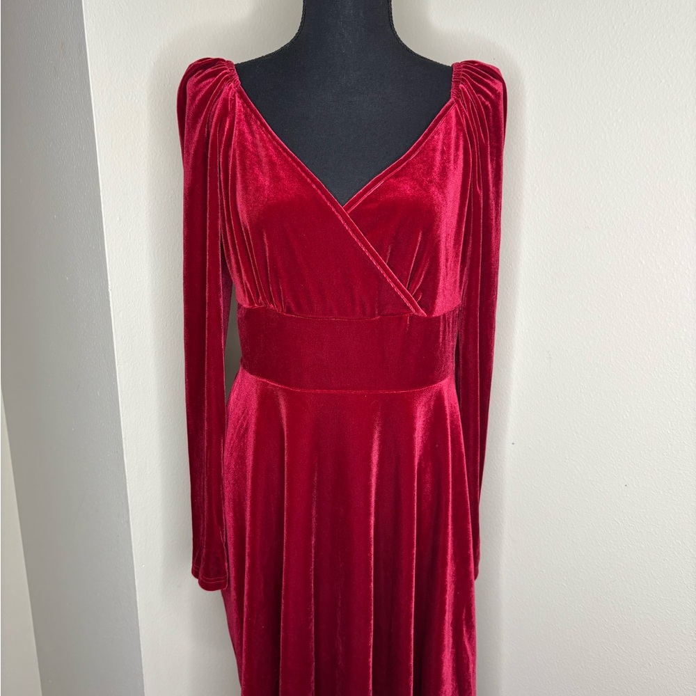 HALARA Red Velvet Midi Dress